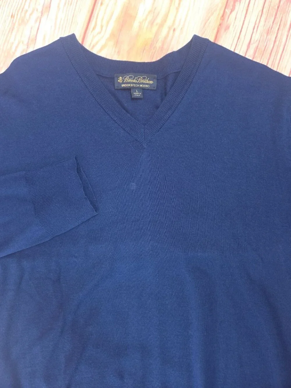 Brooks Brothers Brookstech Merino V-Neck Navy Sweater Large